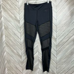 Nero Iridescent Detail Mesh Paneling Athletic Leggings Full Length Large